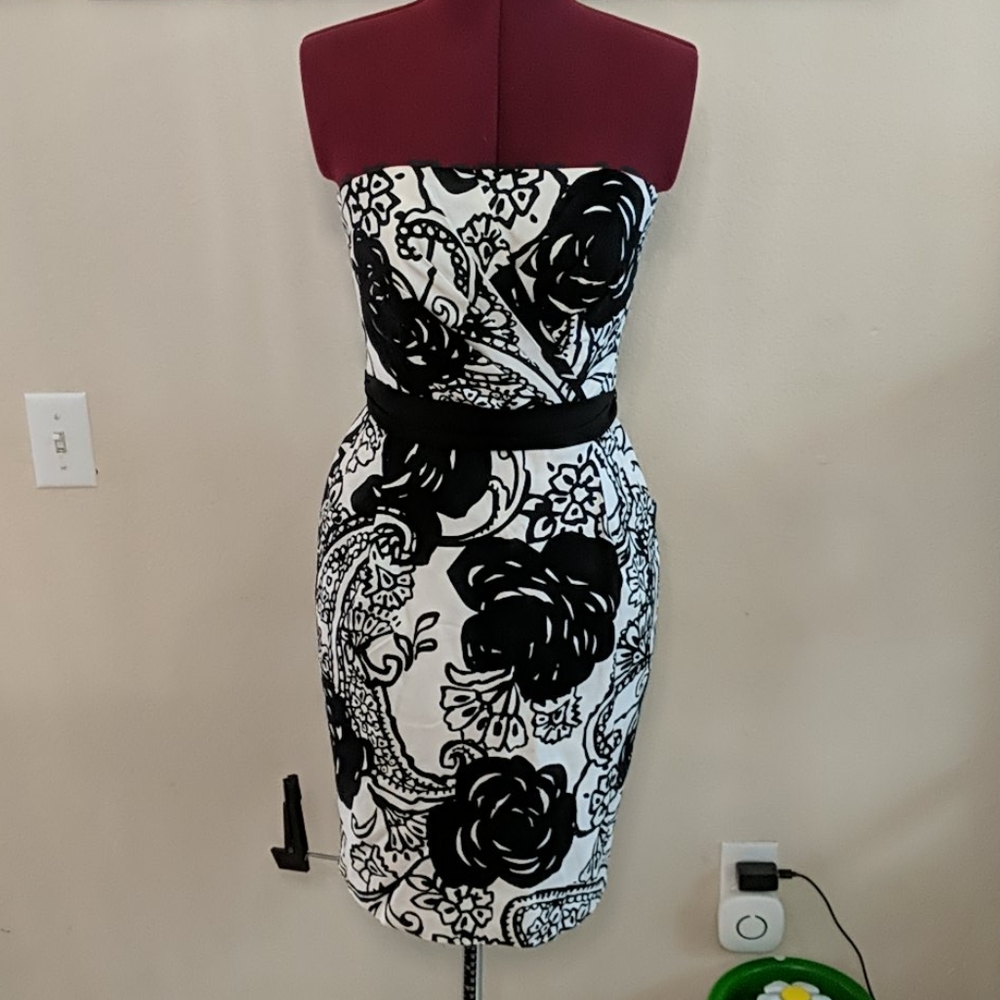 Strapless Black & White Flower Dress